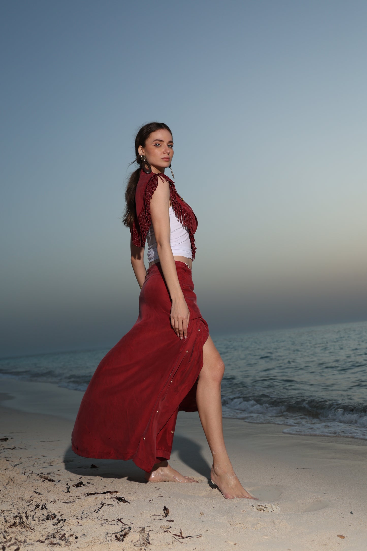 Burgundy skirt with sleeves wrap