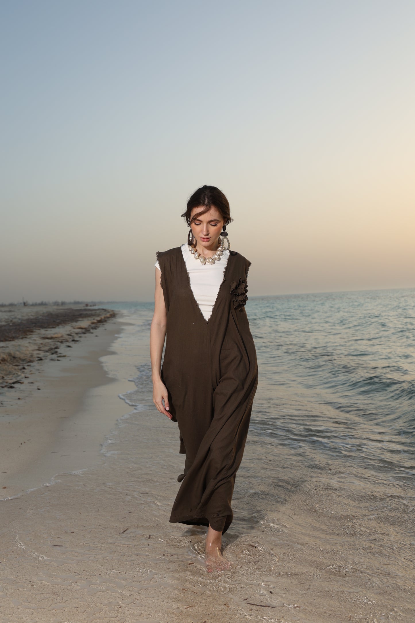 Oversized dark olive brown jumpsuit