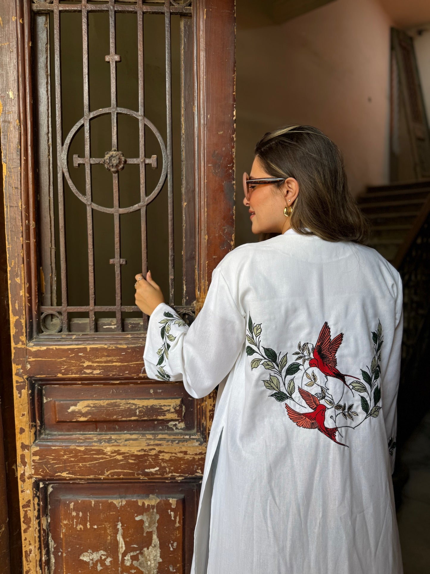Bird embroidery kimono