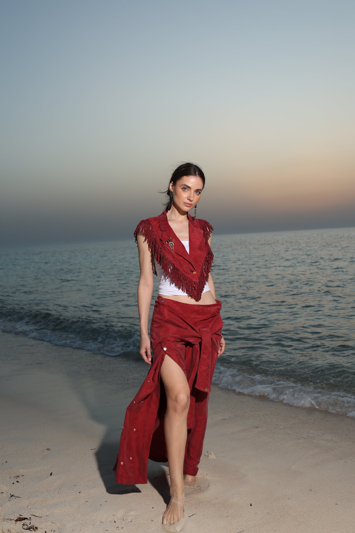 Burgundy skirt with sleeves wrap