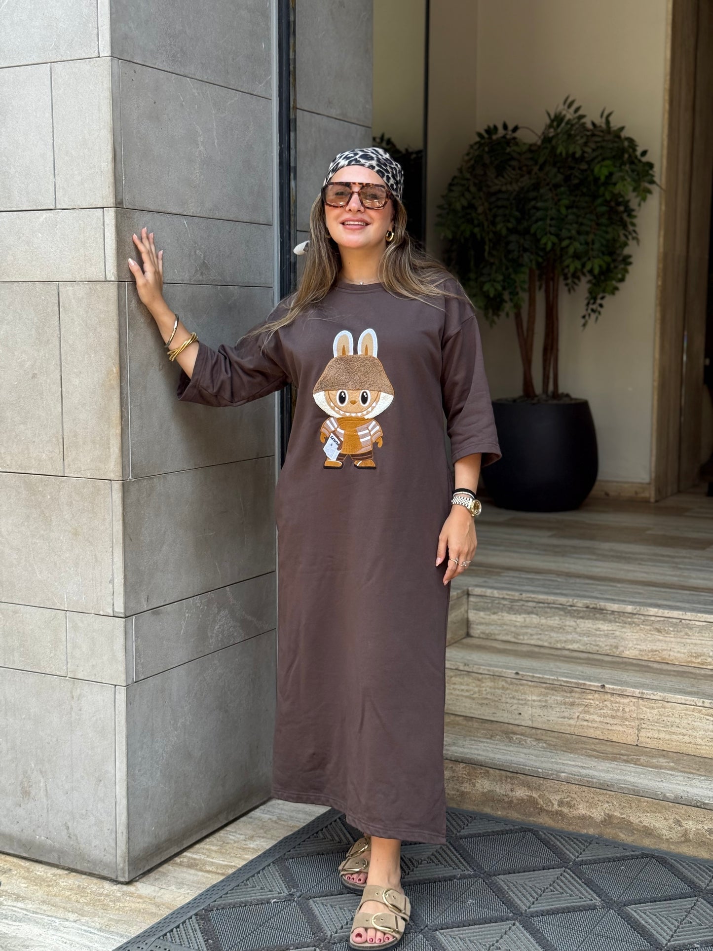 Labubu coffee shirt dress