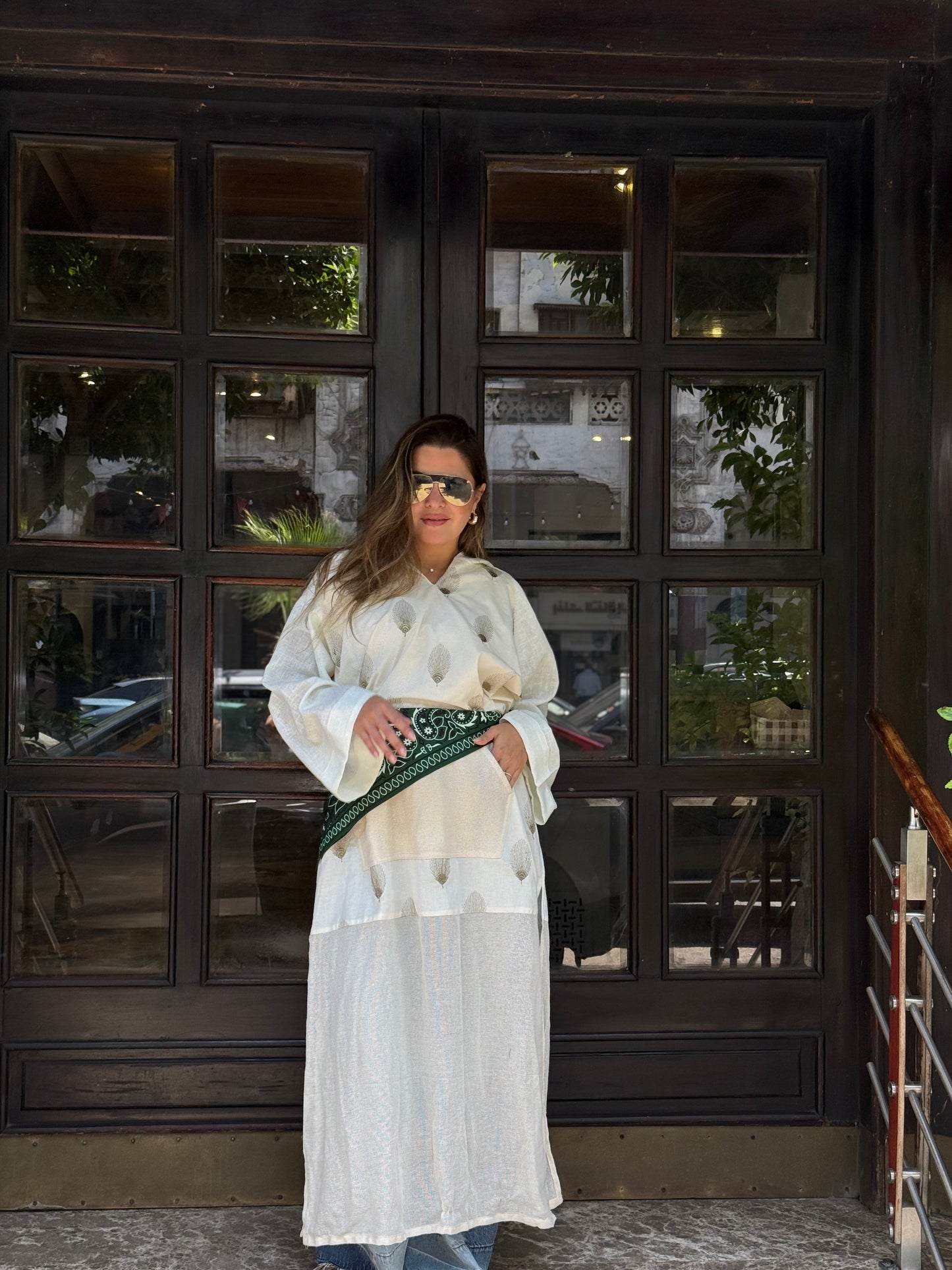 Multi fabric tunic with mesh parts