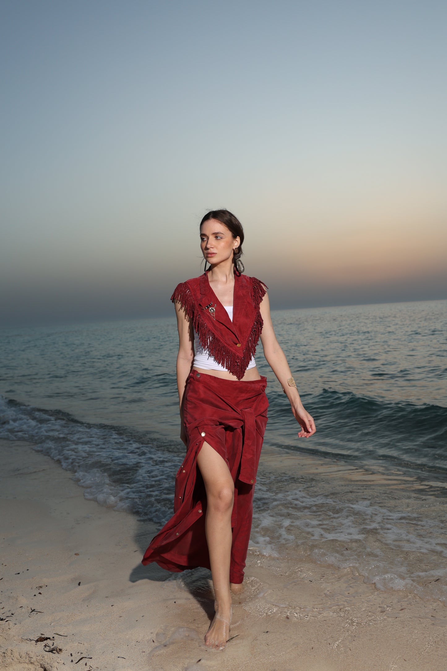 Burgundy skirt with sleeves wrap