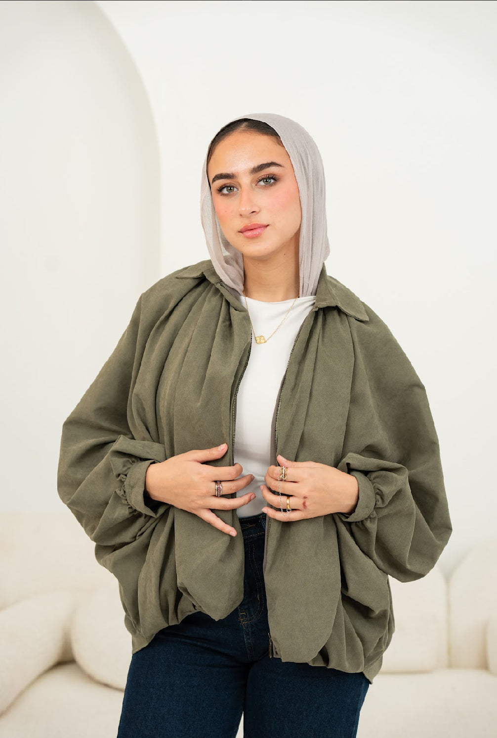 Fleuri Olive Zipper Jacket