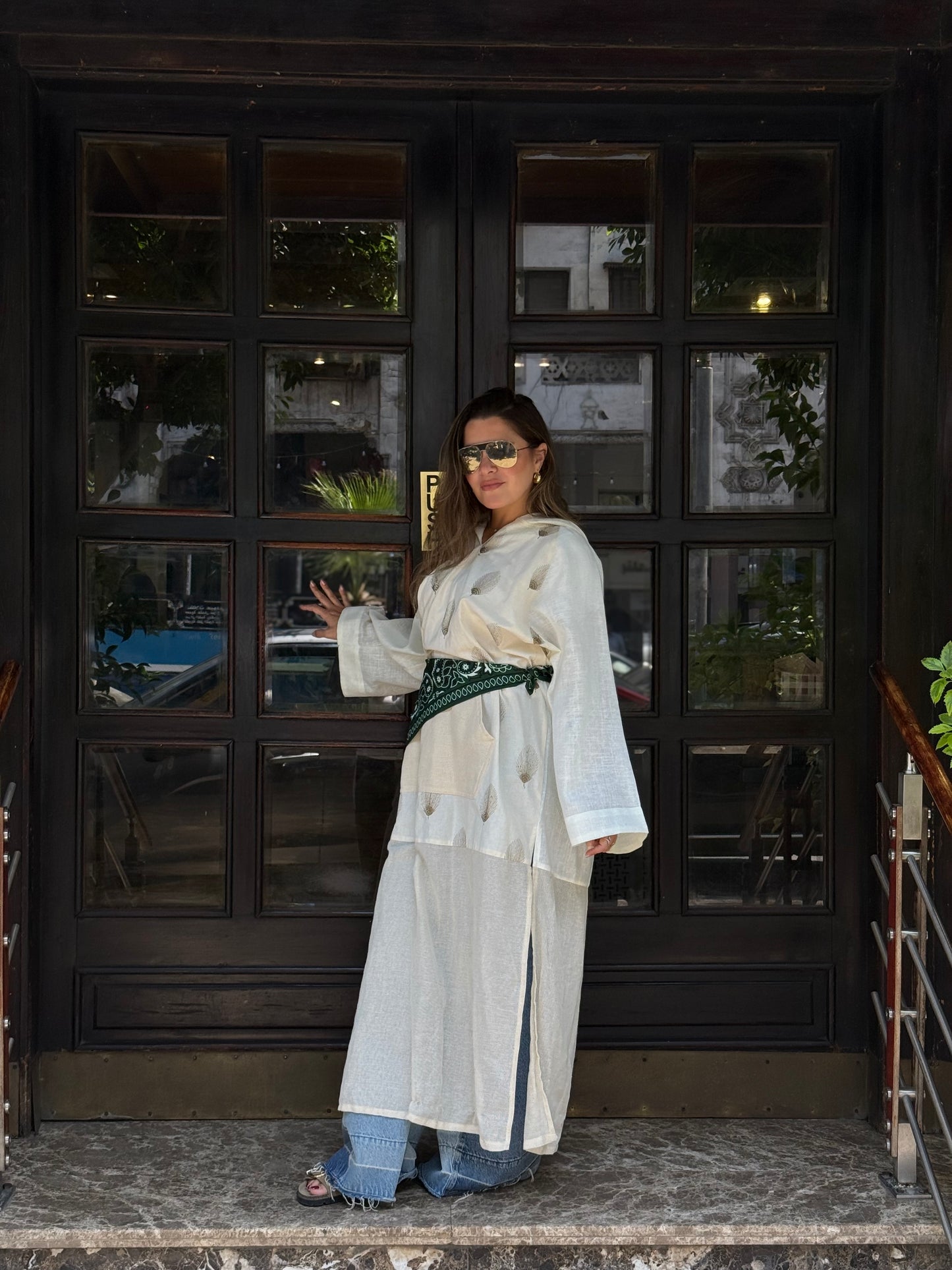Multi fabric tunic with mesh parts