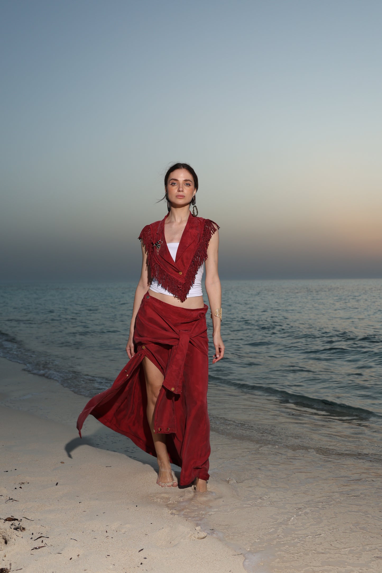 Burgundy skirt with sleeves wrap