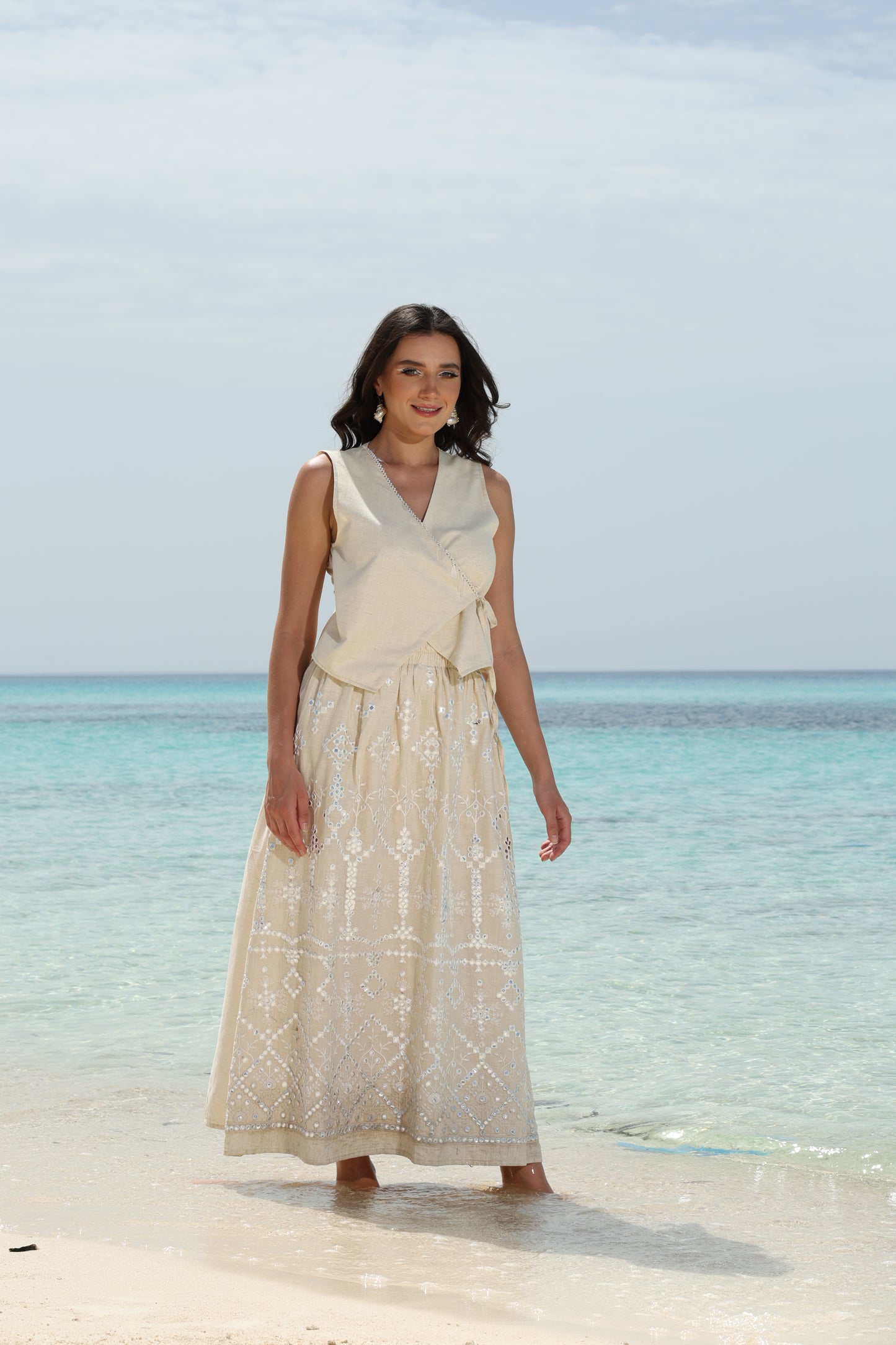 Mirror linen skirt