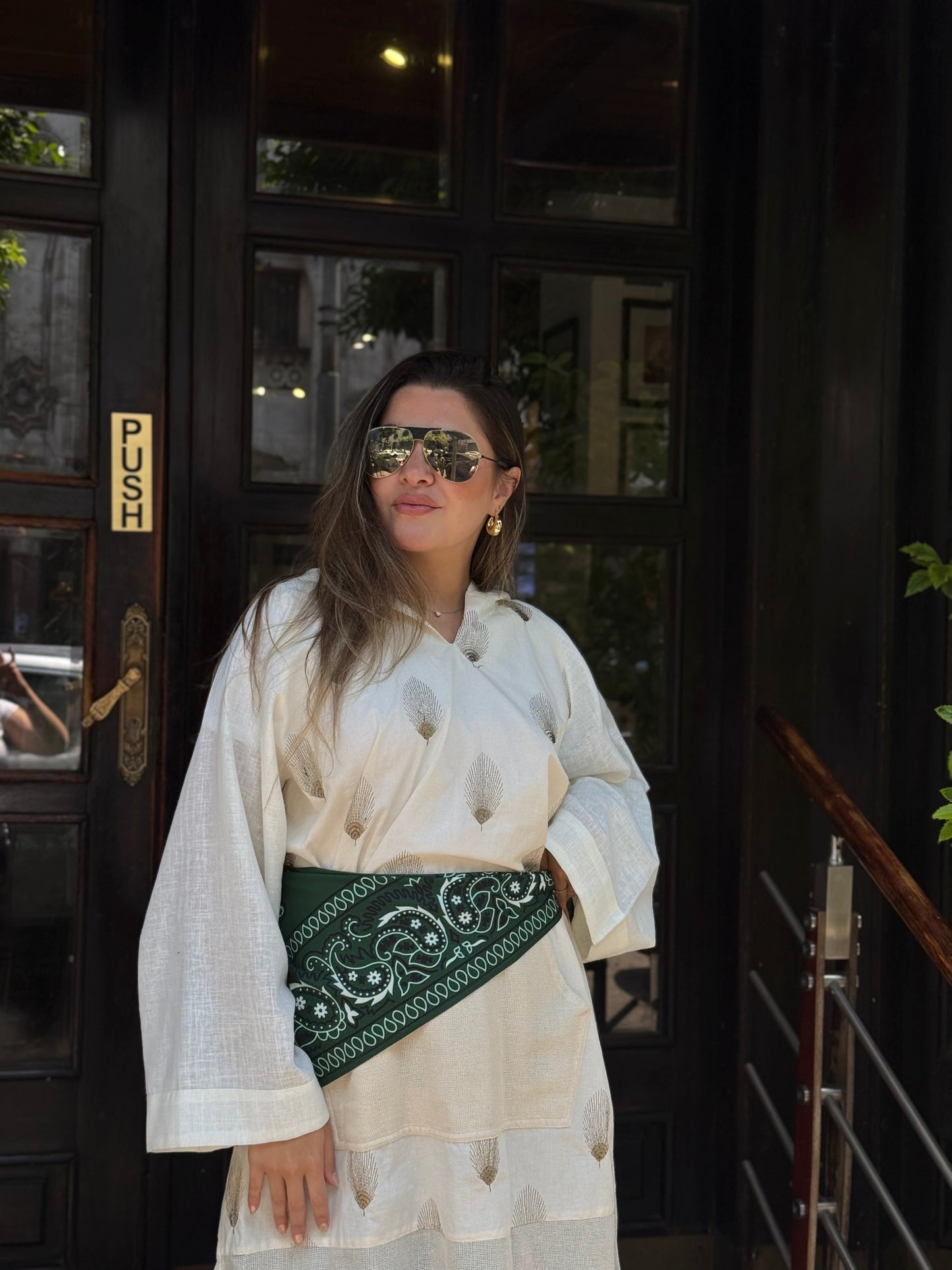 Multi fabric tunic with mesh parts