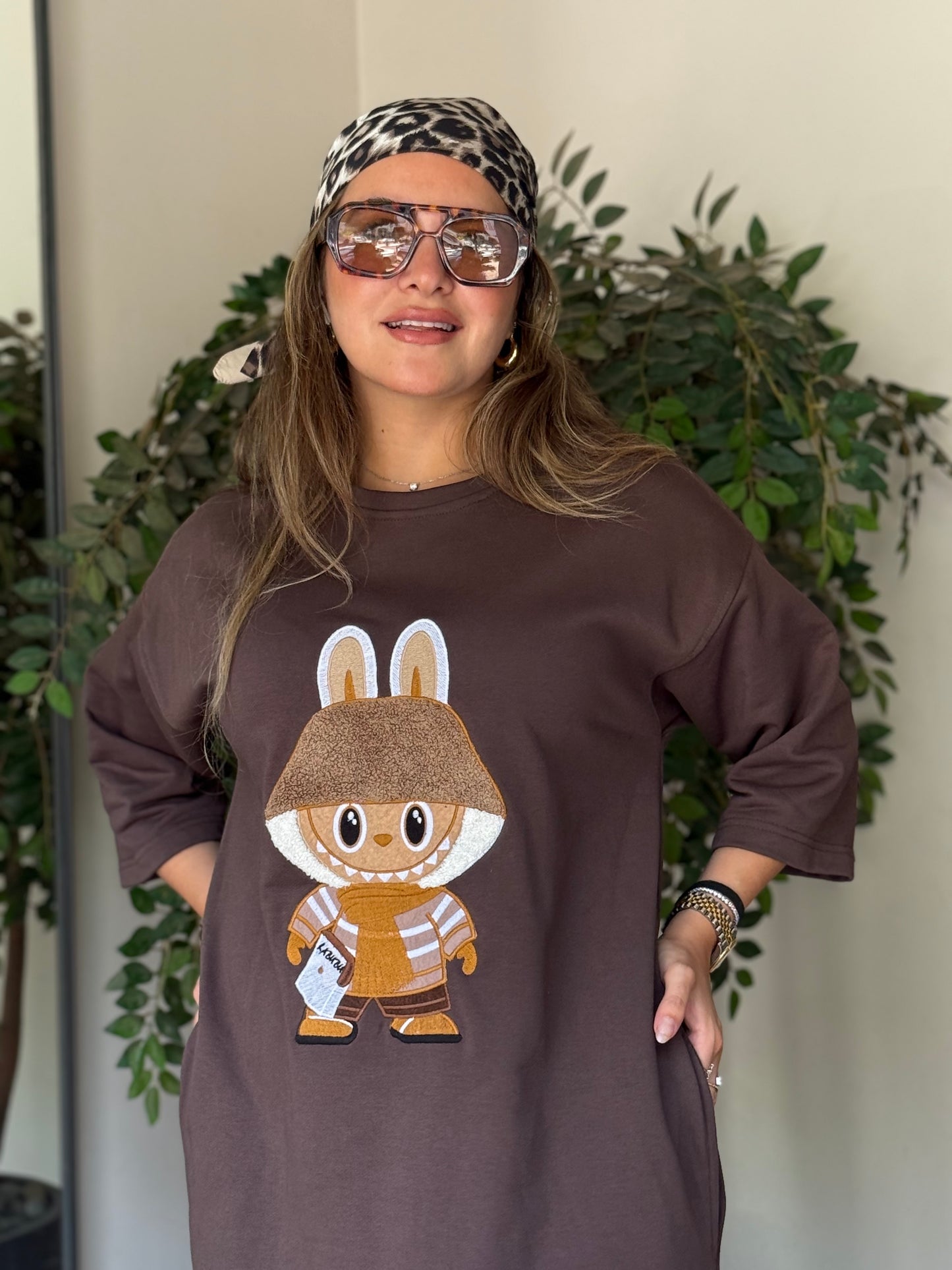 Labubu coffee shirt dress