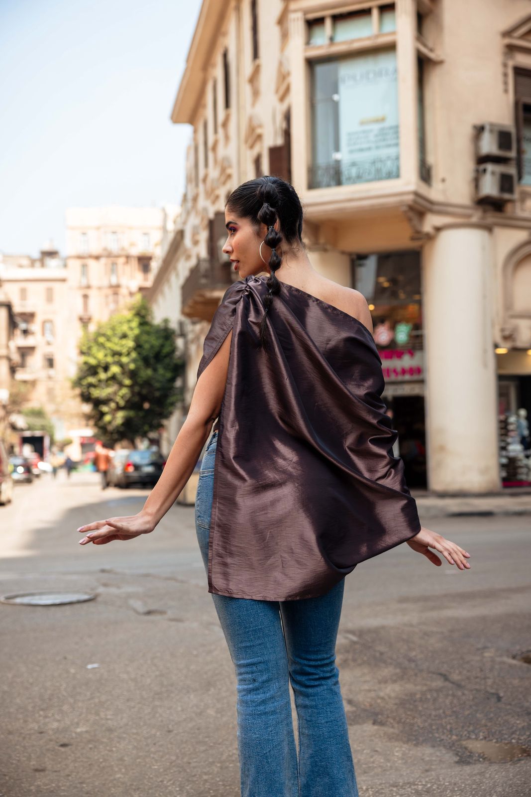 Tafetah one shoulder blouse