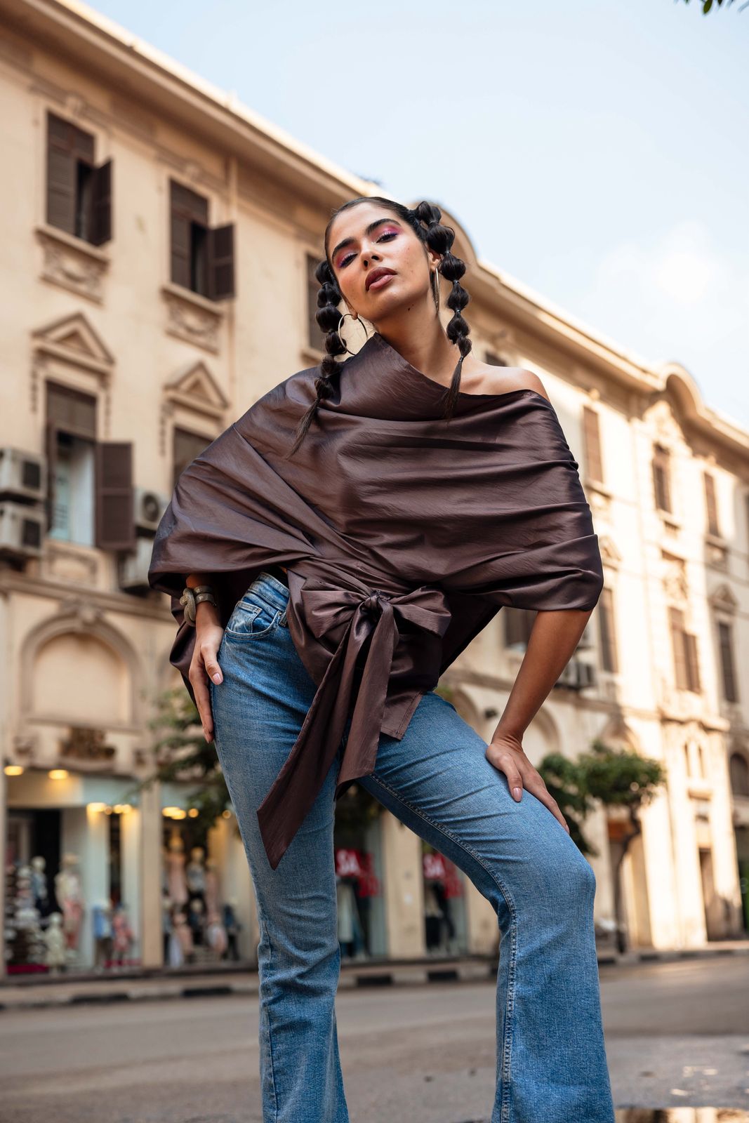 Tafetah one shoulder blouse