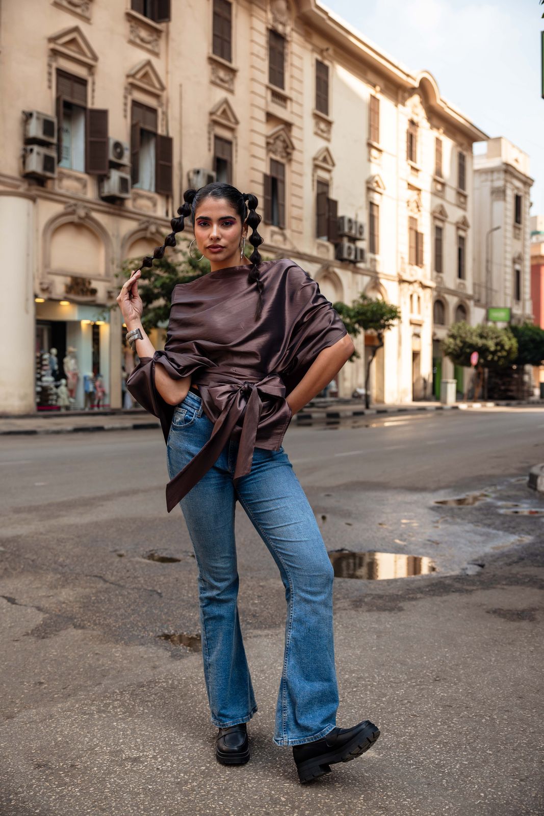 Tafetah one shoulder blouse