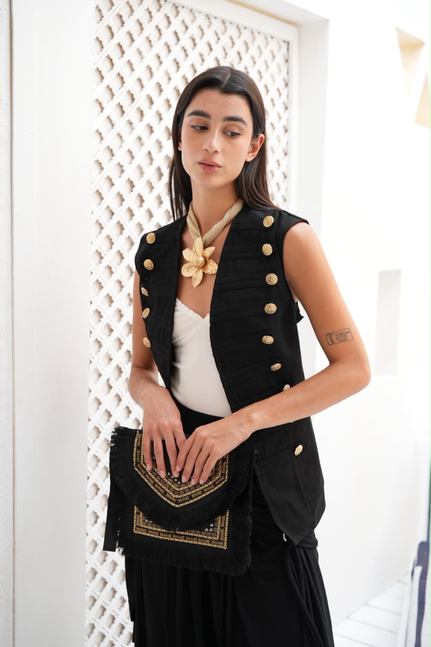 Riviera black gabardeen vest