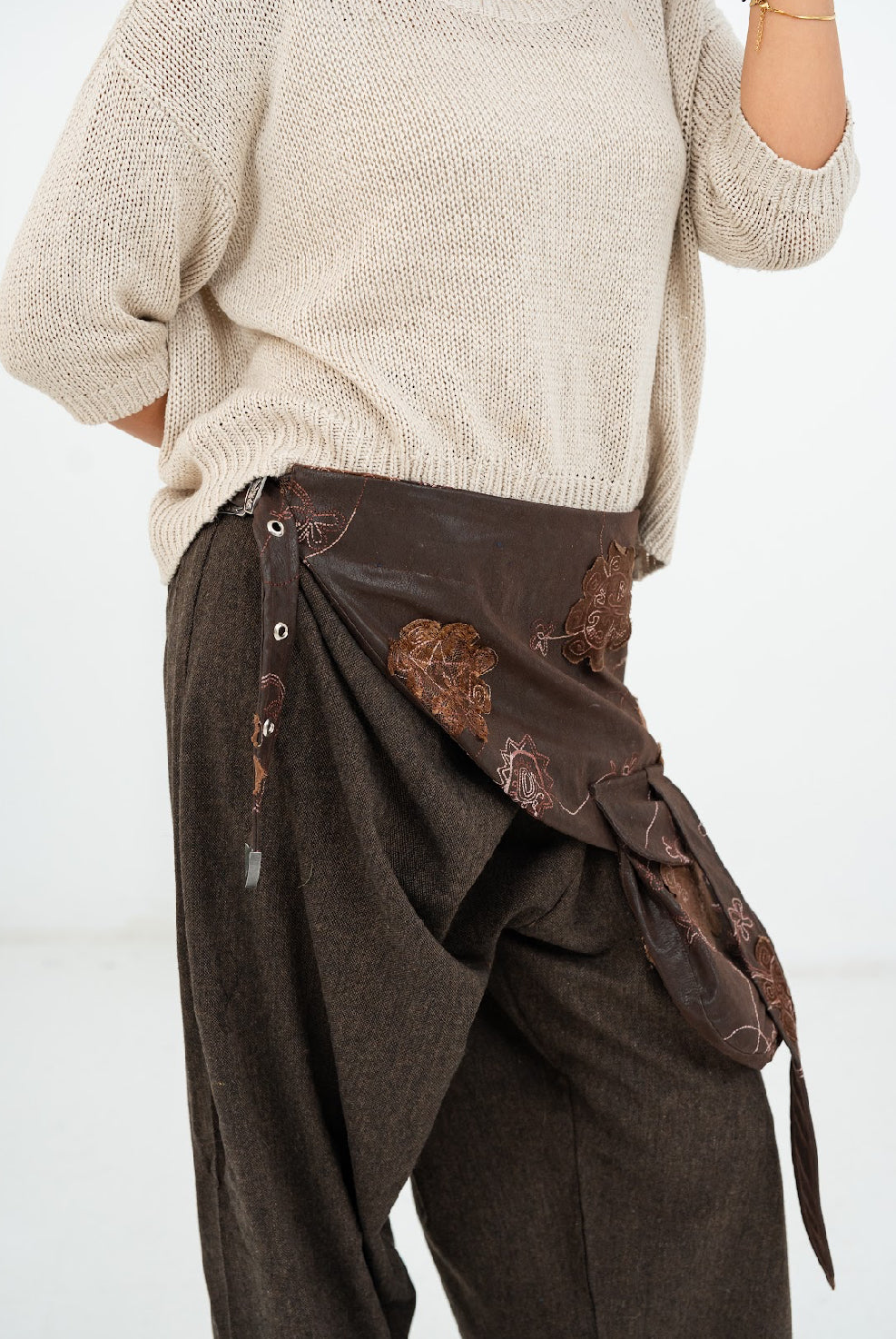 Brown Embroidered leather Belt