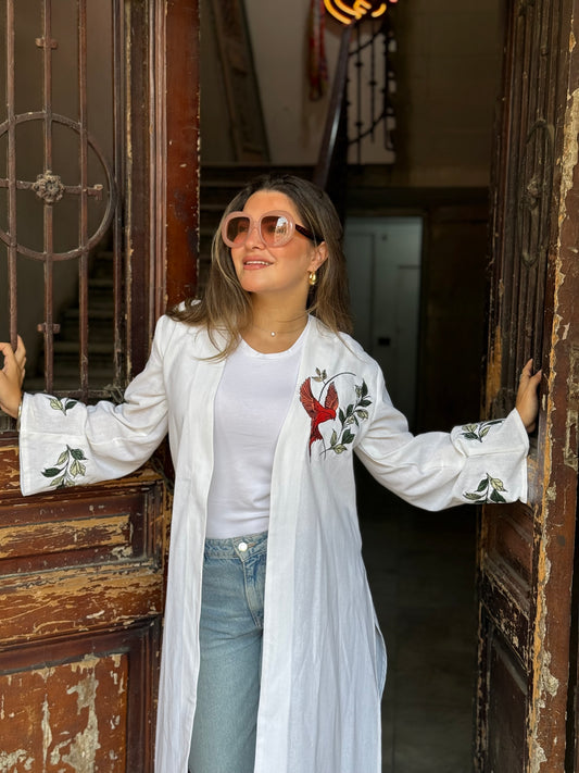Bird embroidery kimono