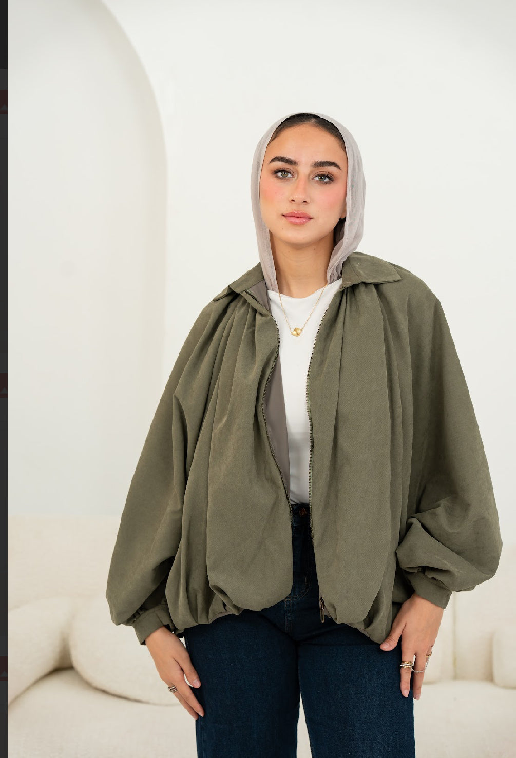 Fleuri Olive Zipper Jacket
