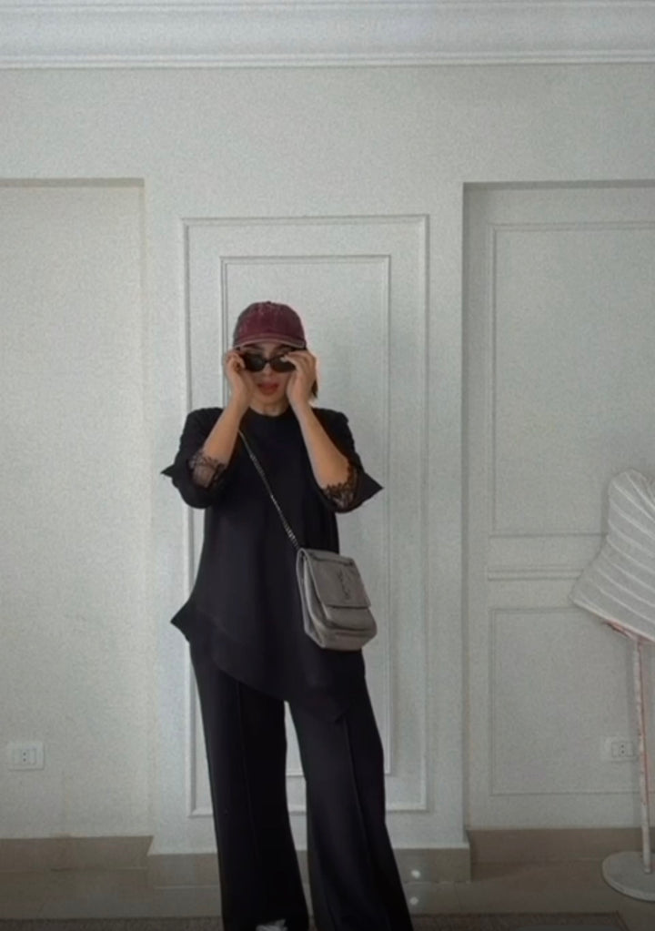 Black  Comfy Set with lace cuffs