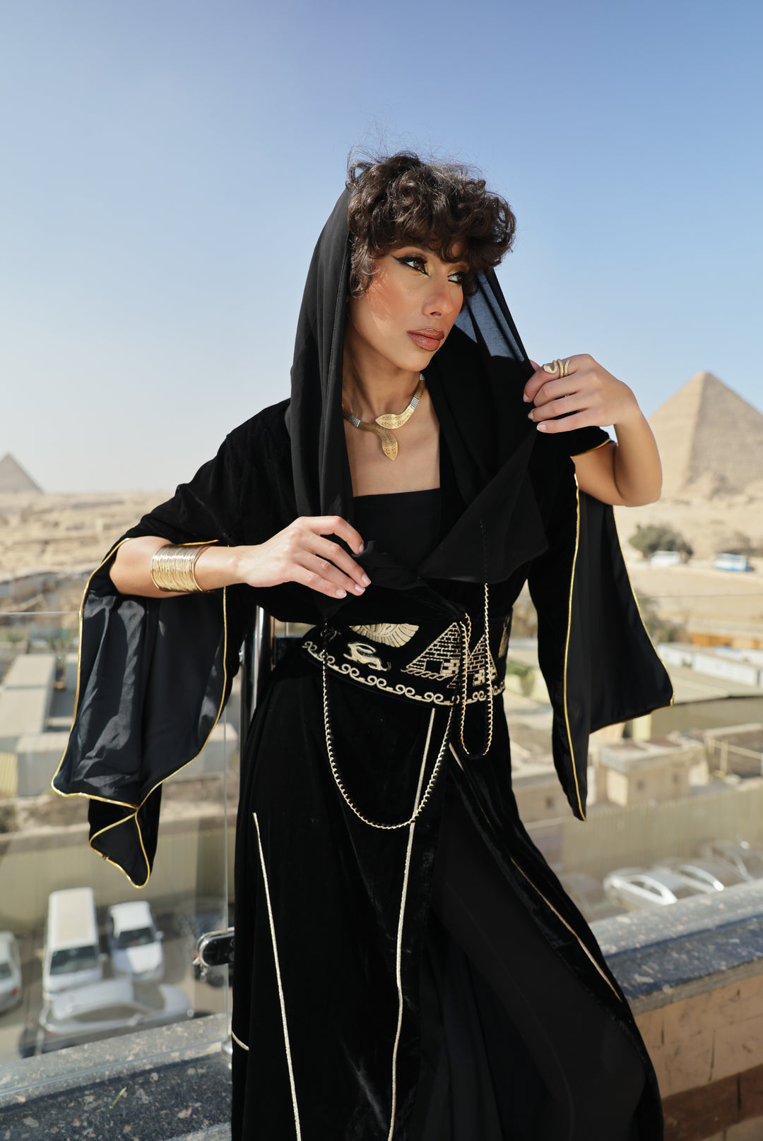 Crepe Chiffon balaclava veil with chain