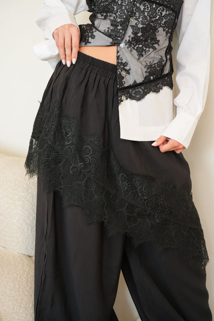 Black lace flow pants
