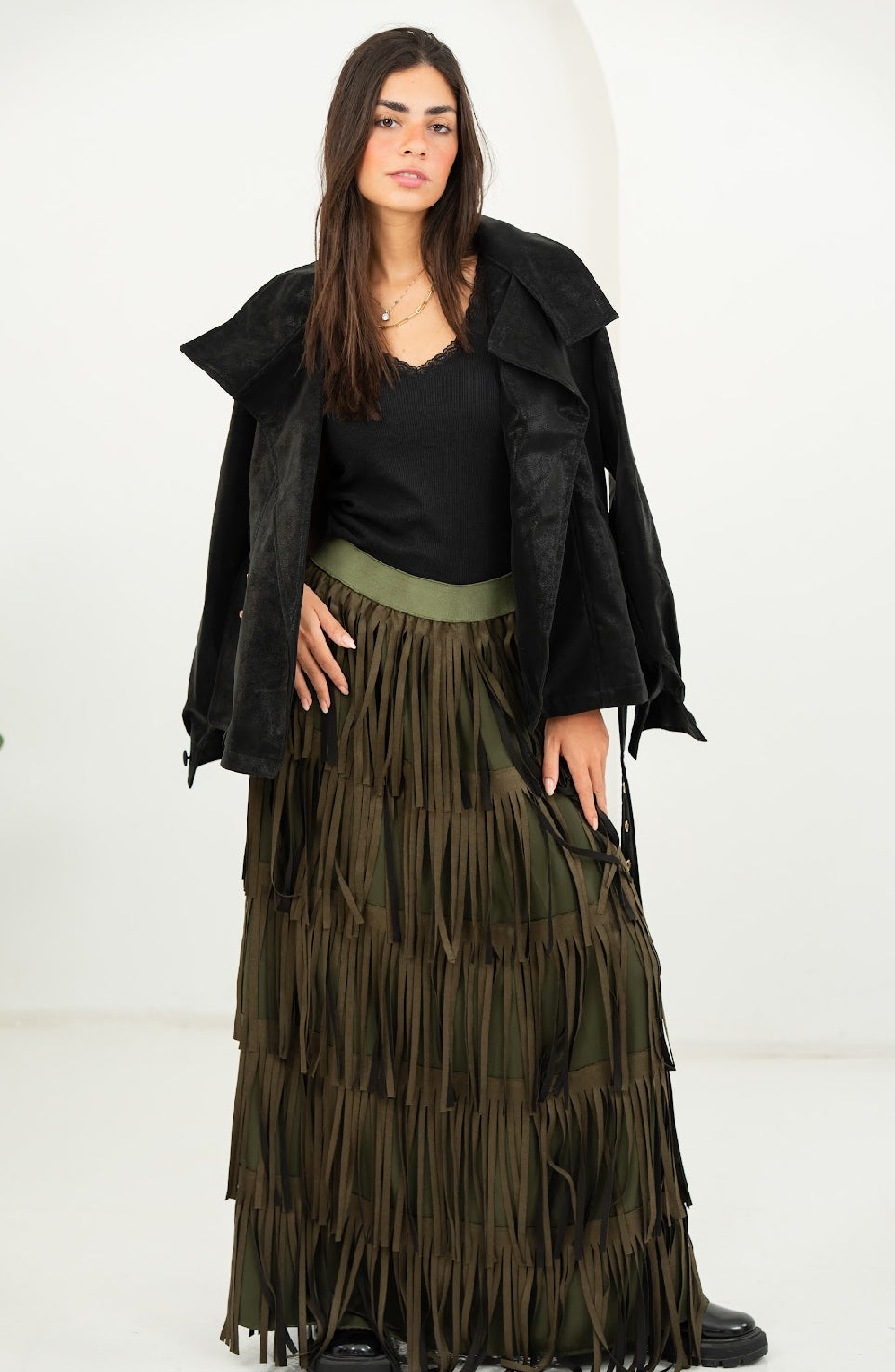 Olive Tasselia Skirt