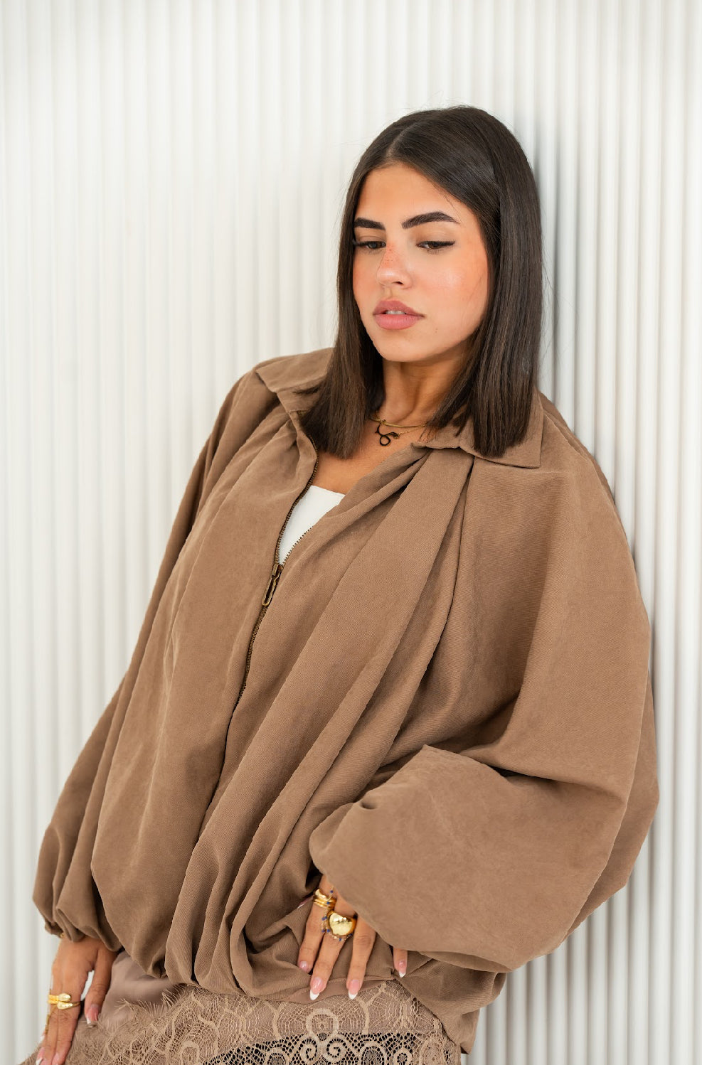 Fleuri Mocha Zipper Jacket