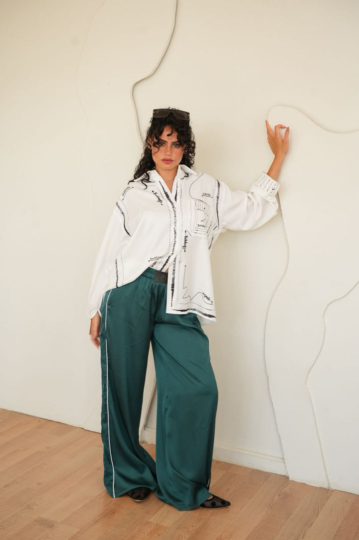 Teal green vela satin pants
