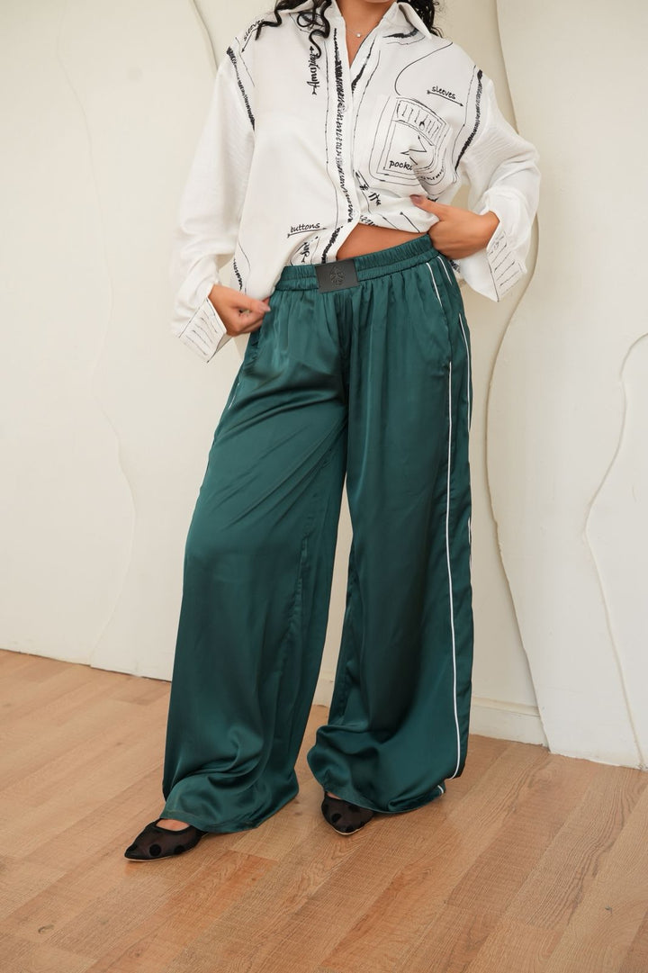 Teal green vela satin pants