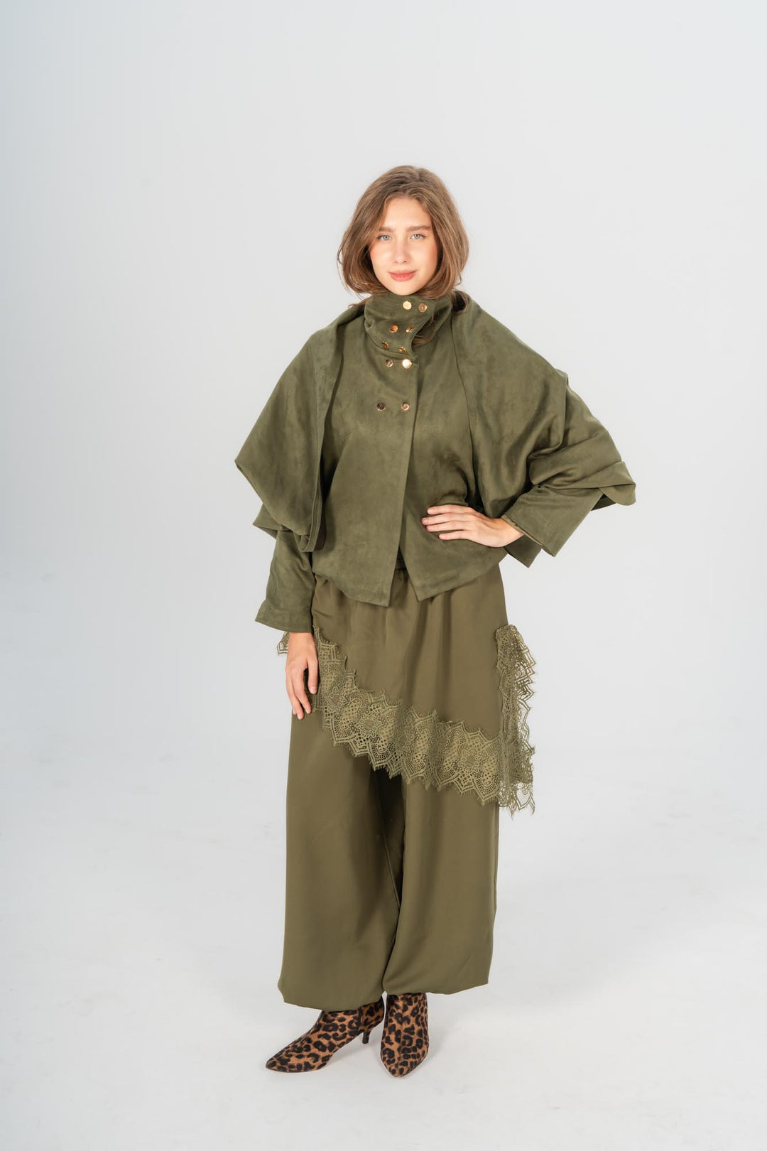Olive milan draped jacket