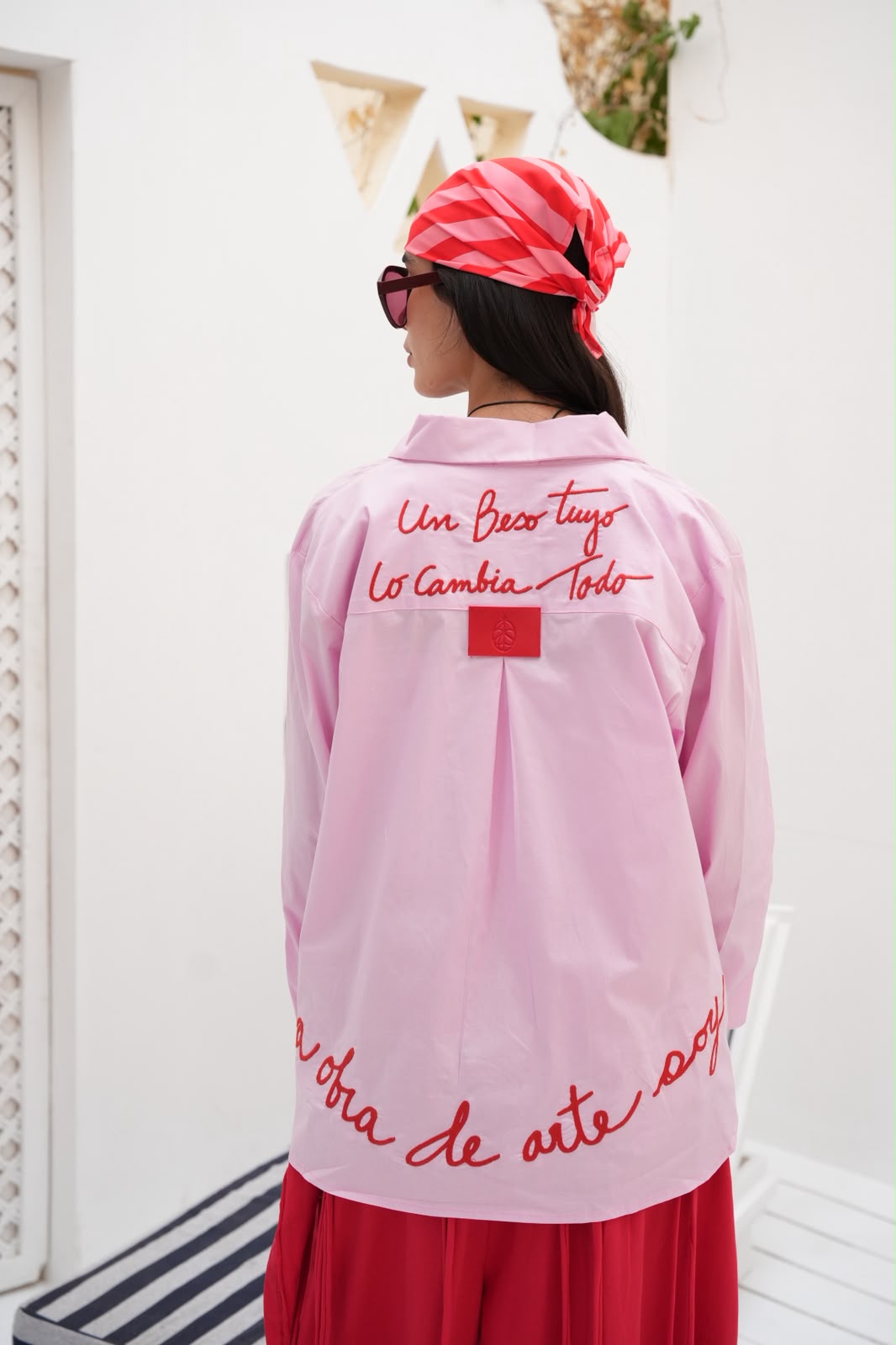 Pink embroidered Amor shirt