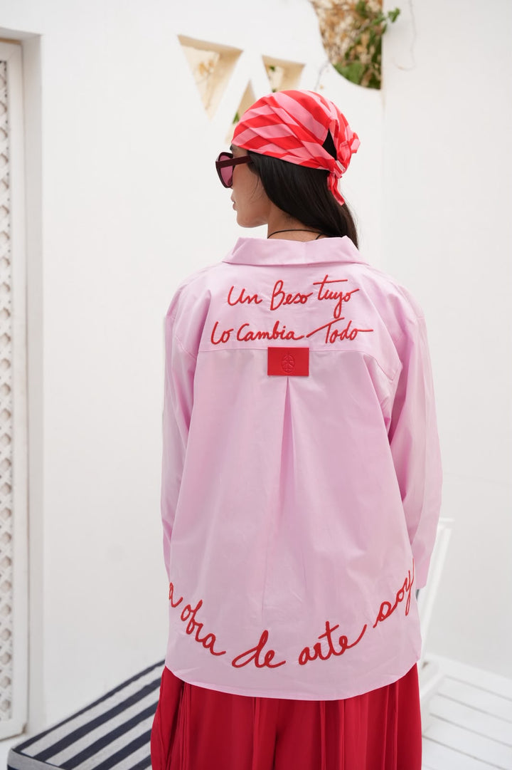 Pink embroidered Amor shirt