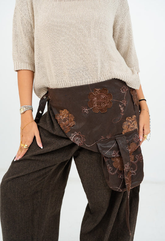 Brown Embroidered leather Belt
