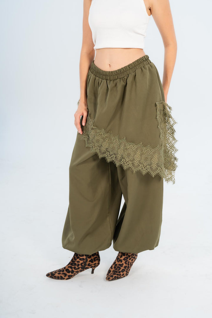 Olive layover lace pants
