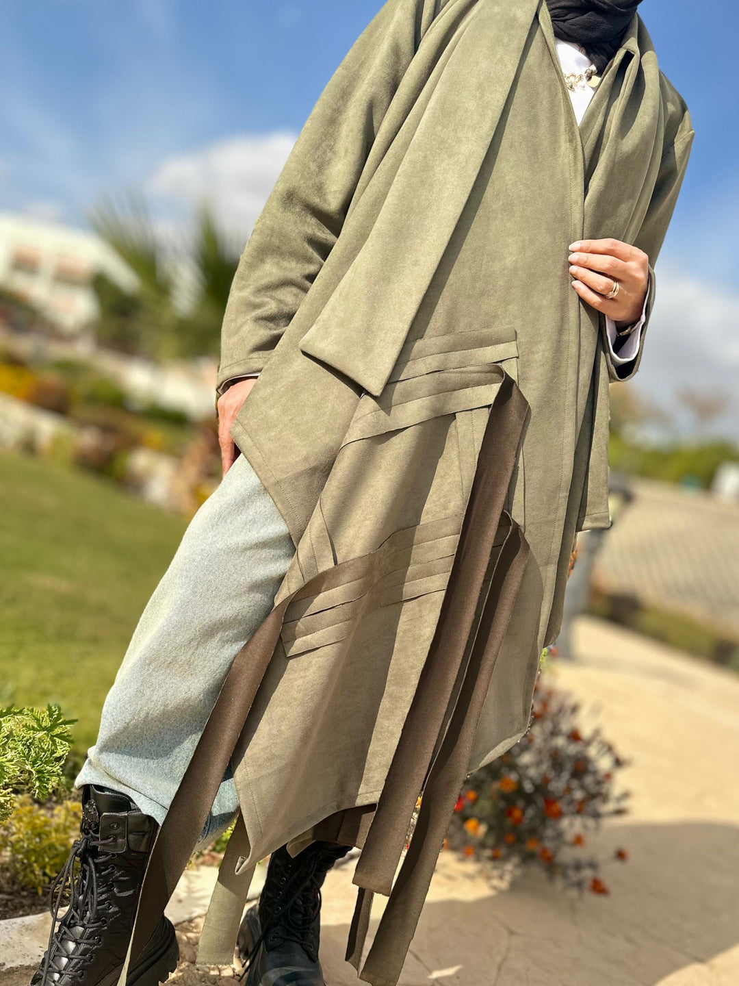 The Boho Suede Cardigan In Olive