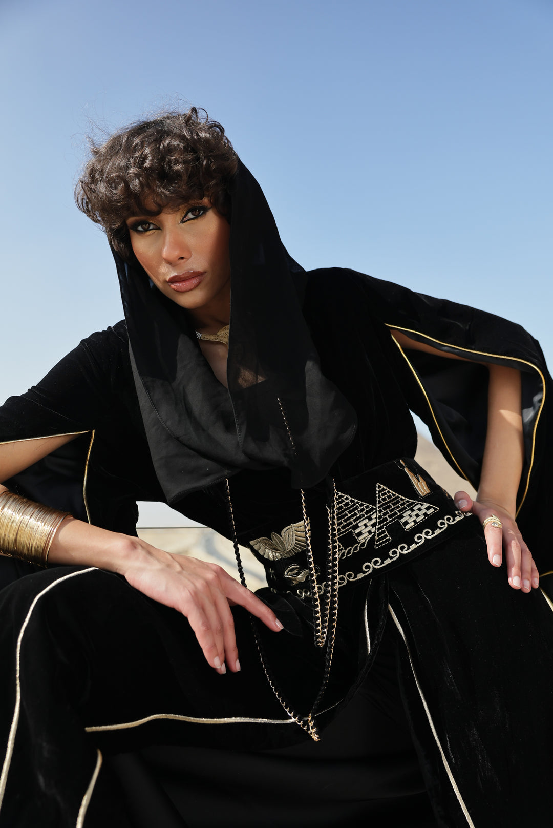 Crepe Chiffon balaclava veil with chain
