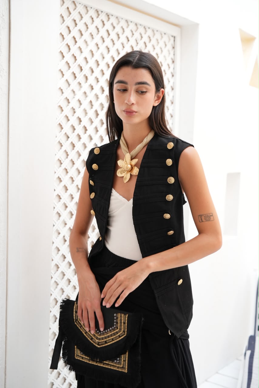 Riviera black gabardeen vest
