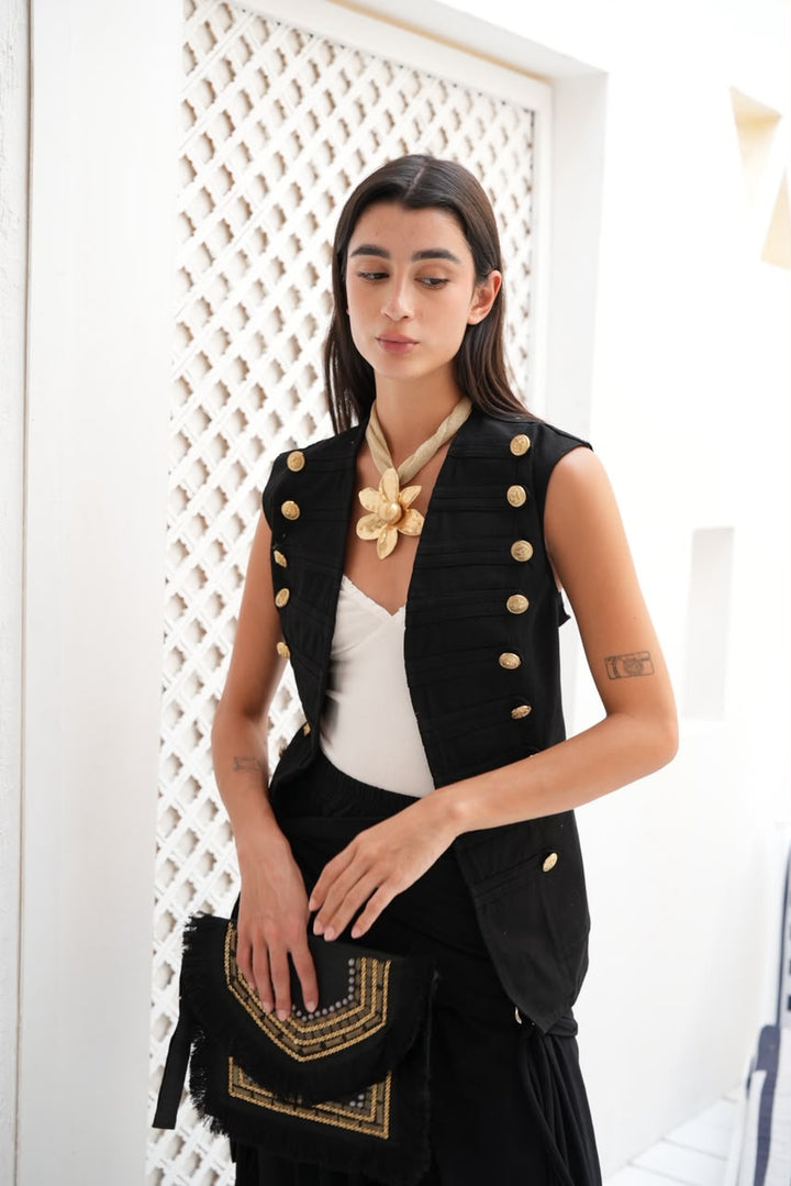 Riviera black gabardeen vest