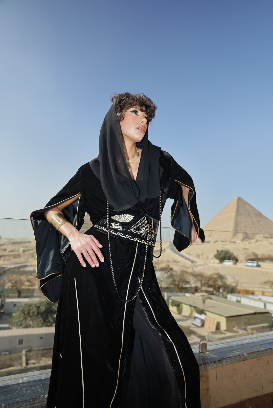 Crepe Chiffon balaclava veil with chain