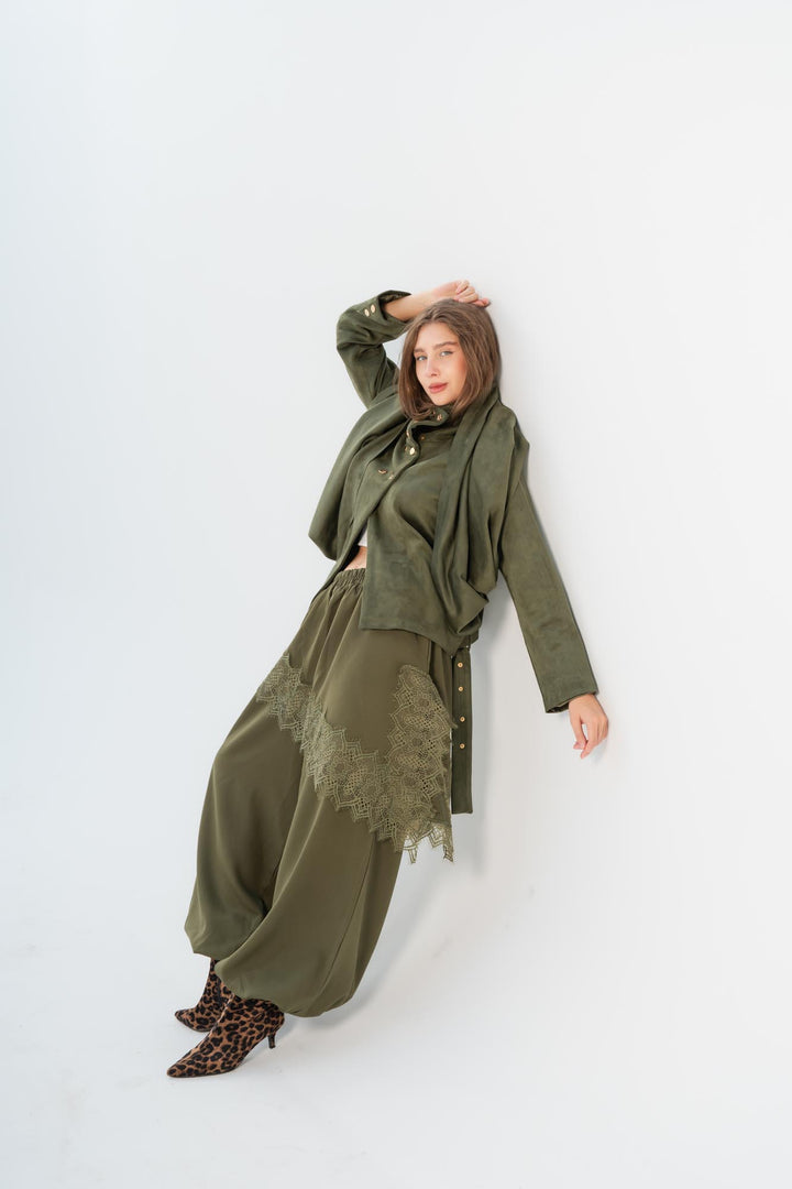 Olive milan draped jacket