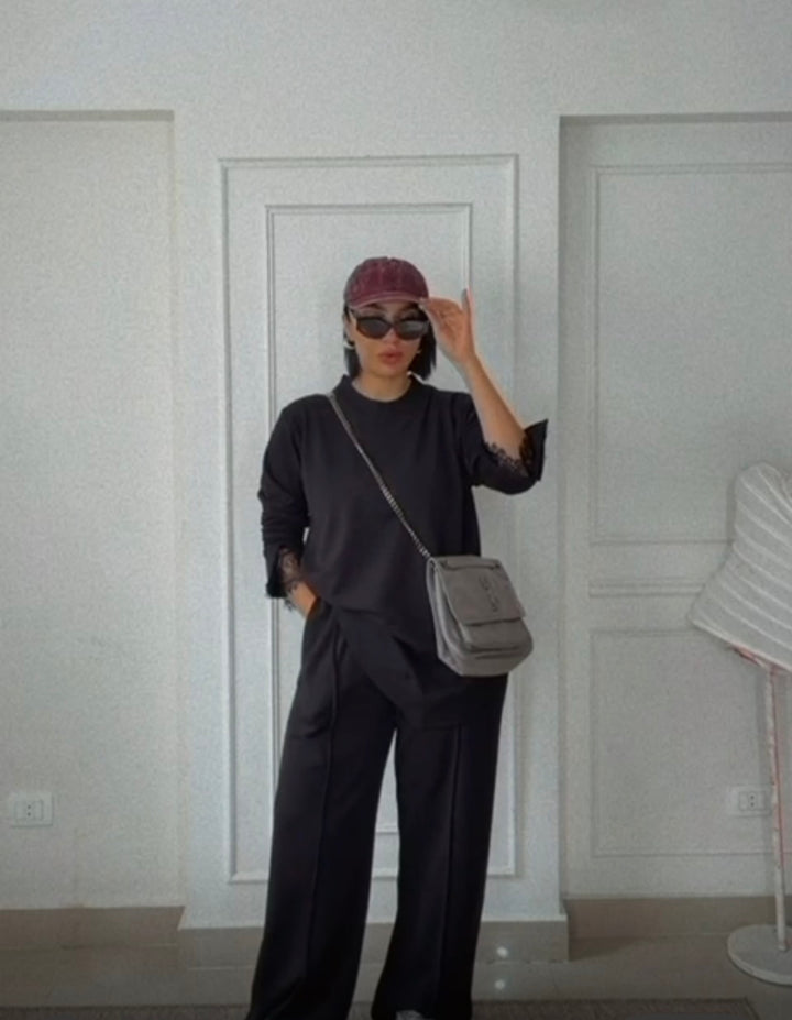 Black  Comfy Set with lace cuffs