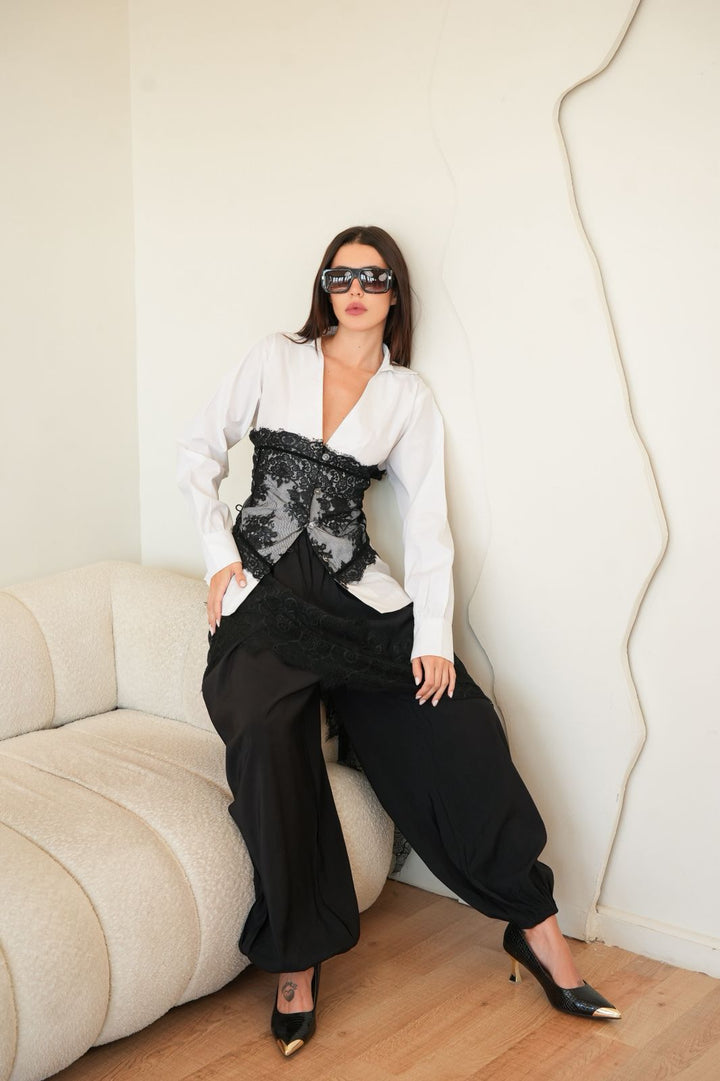 Black lace flow pants