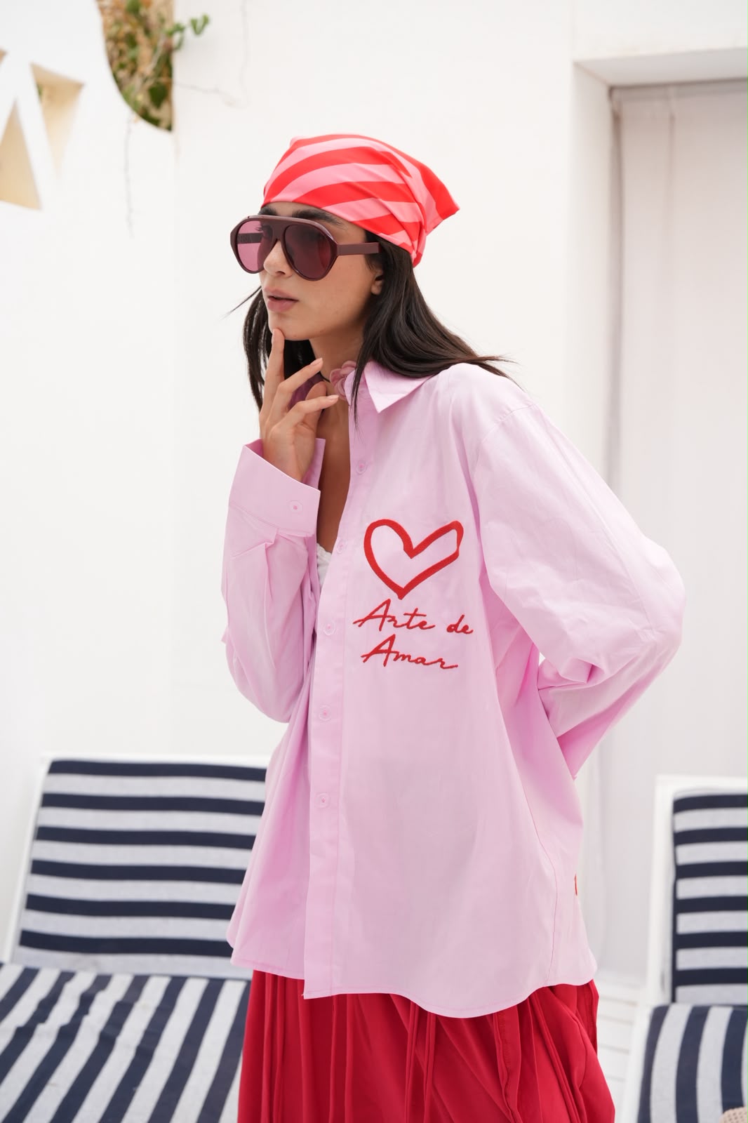 Pink embroidered Amor shirt