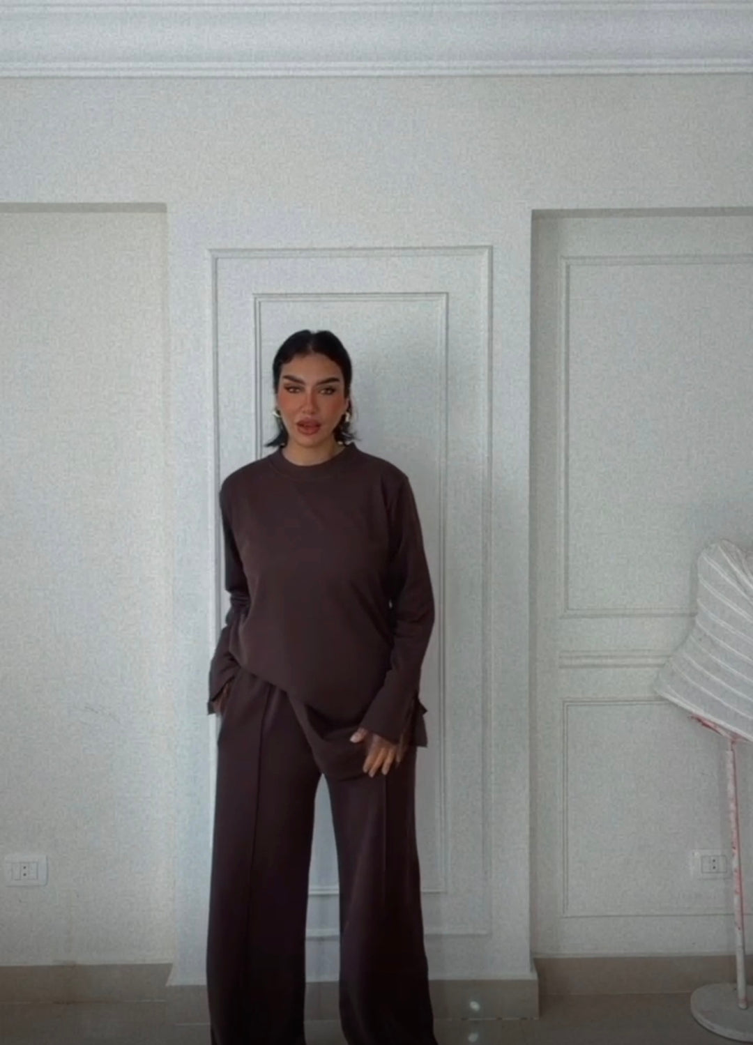 Brown comfy set with lace cuffs