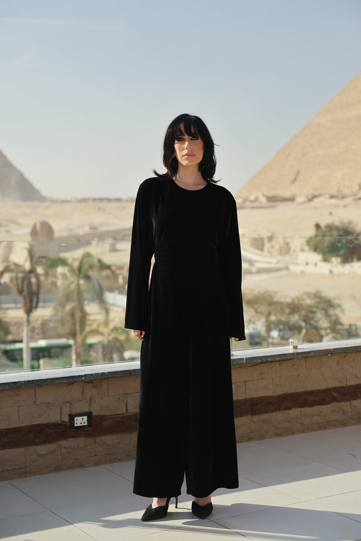 Velvet flare jumpsuit