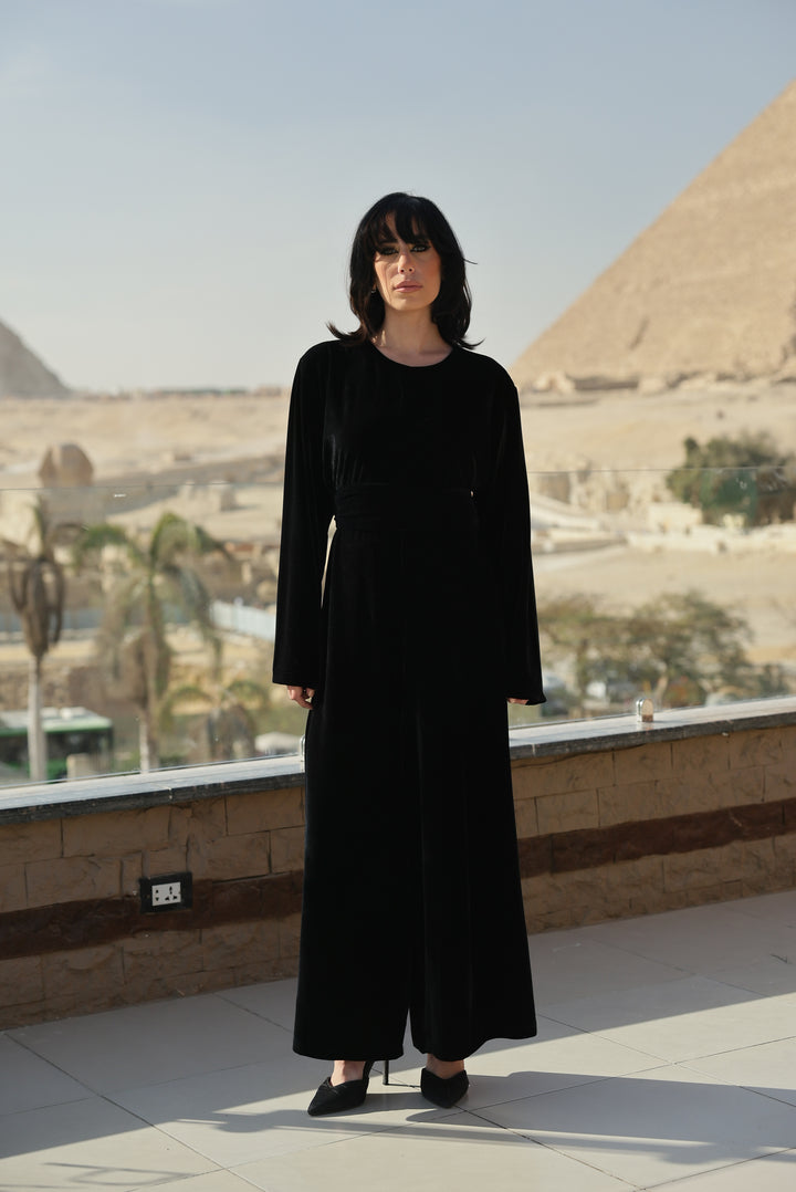 Velvet flare jumpsuit