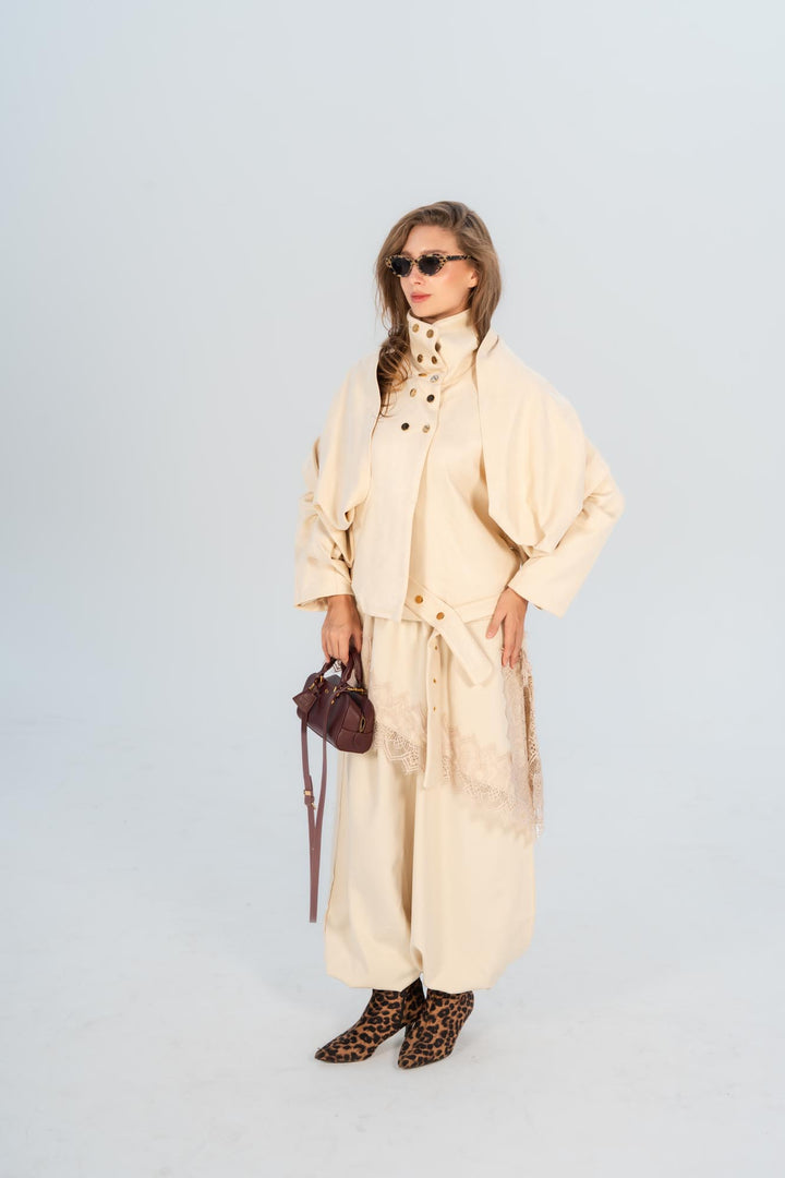 Creme milan draped jacket