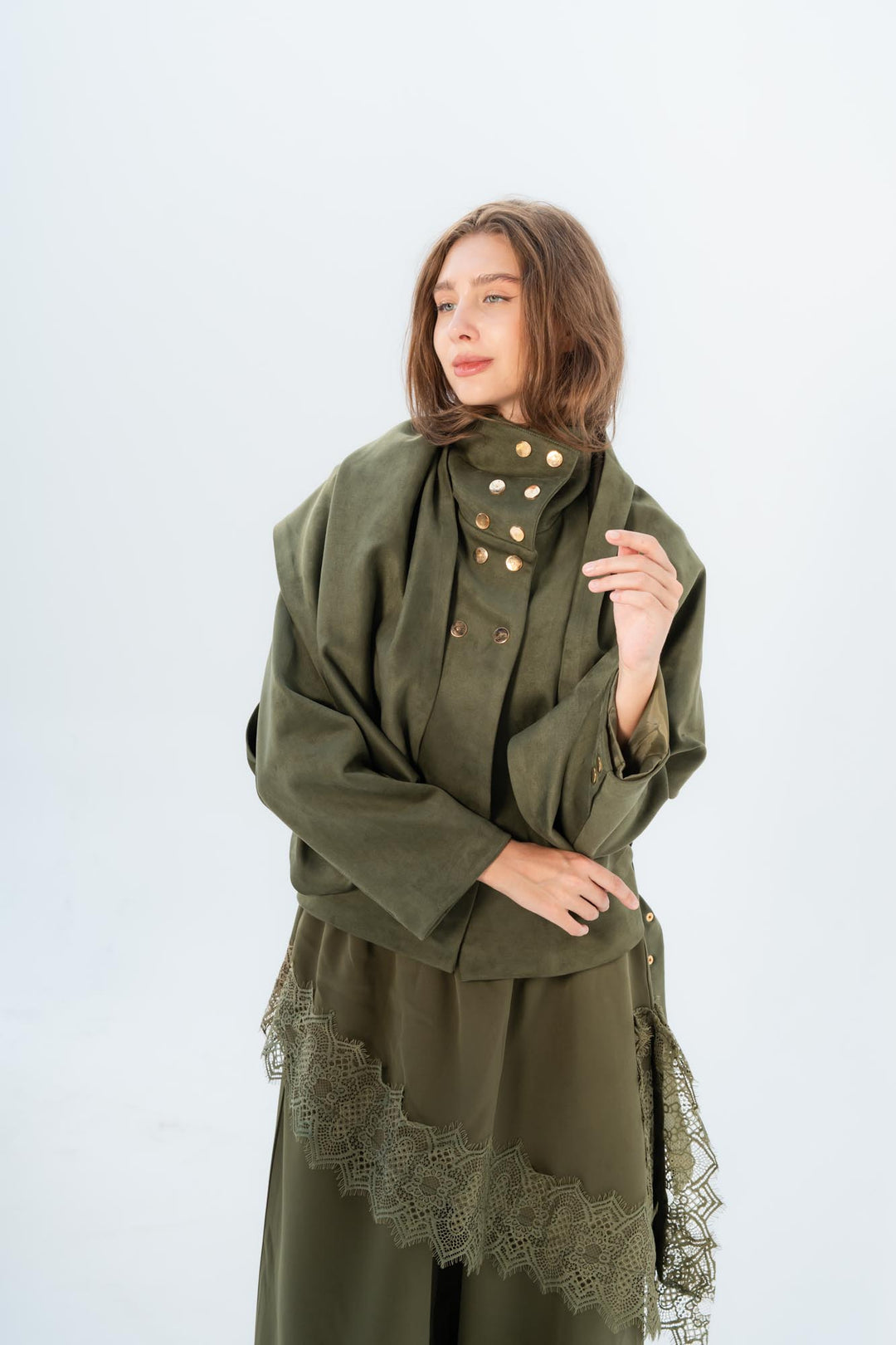Olive milan draped jacket