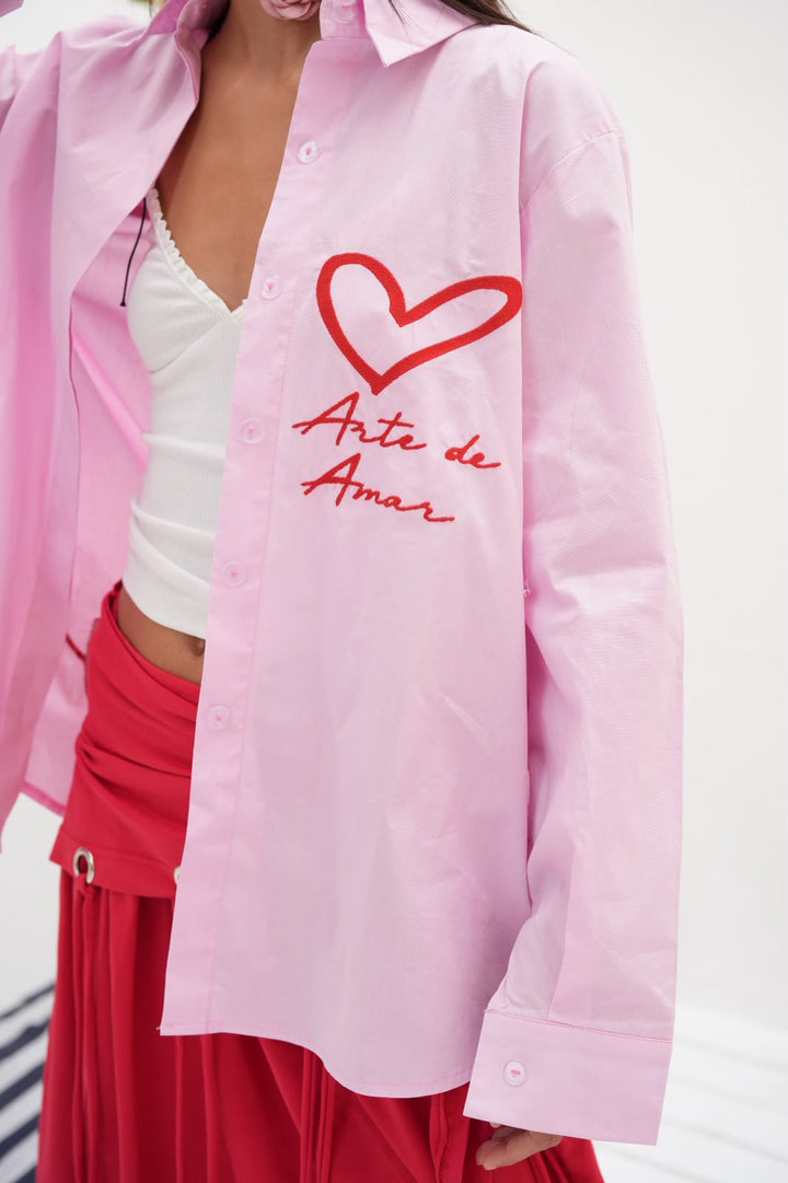 Pink embroidered Amor shirt