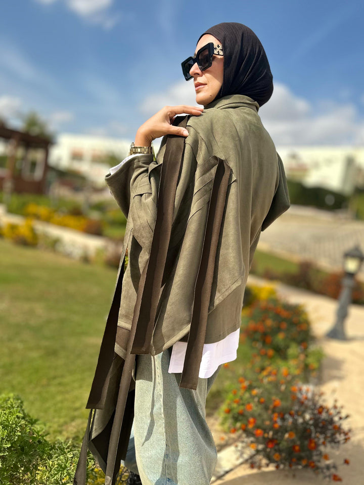 The Boho Suede Cardigan In Olive