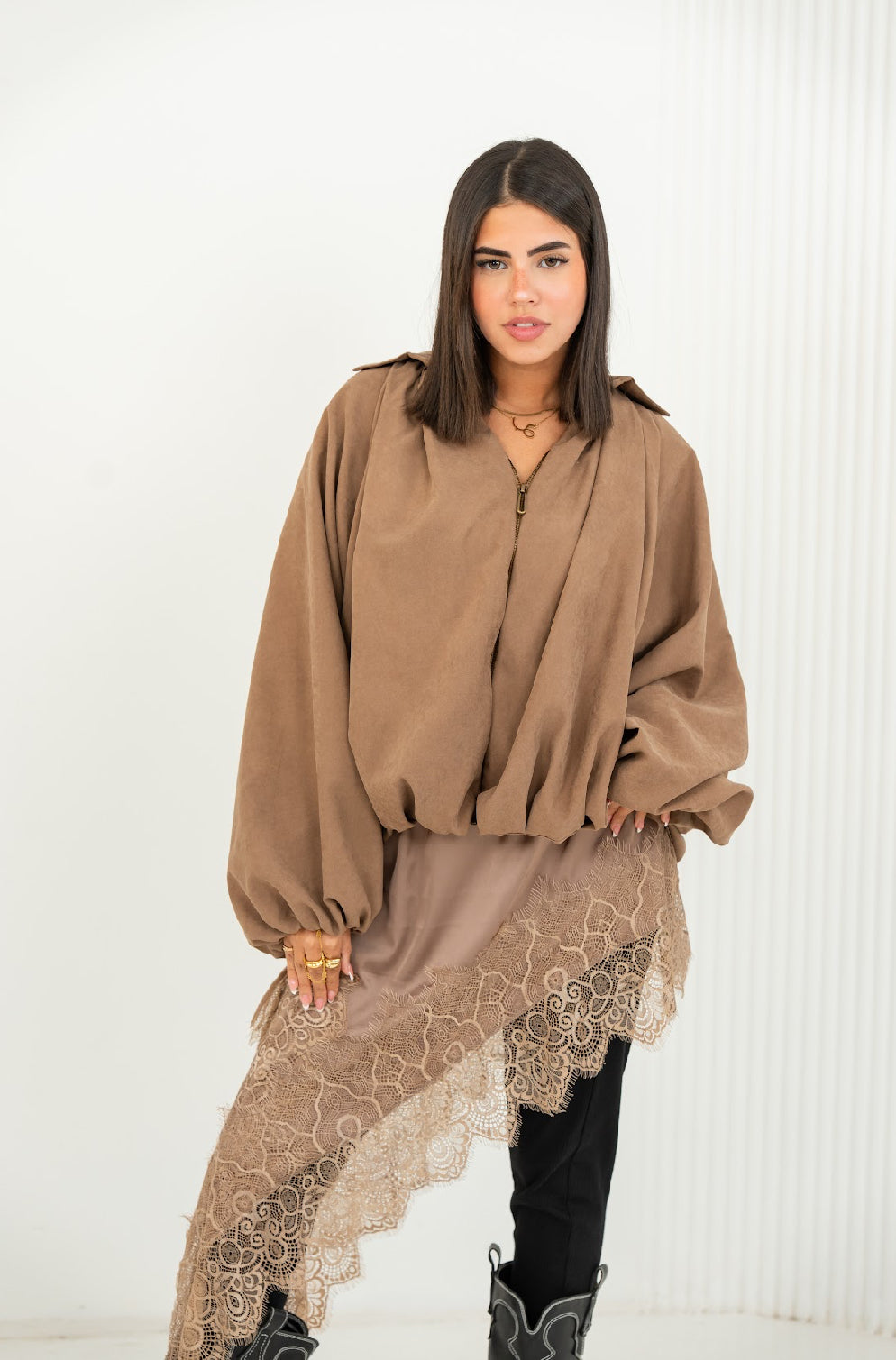 Fleuri Mocha Zipper Jacket