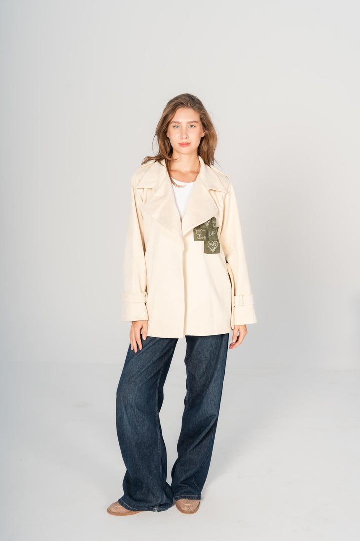 Beige sticky notes suede coat